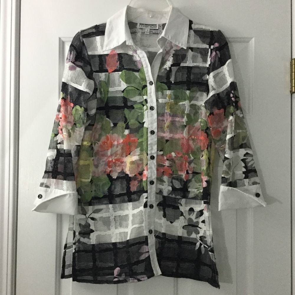 Mishca Floral and Lace Long Sleeve Blouse Size S